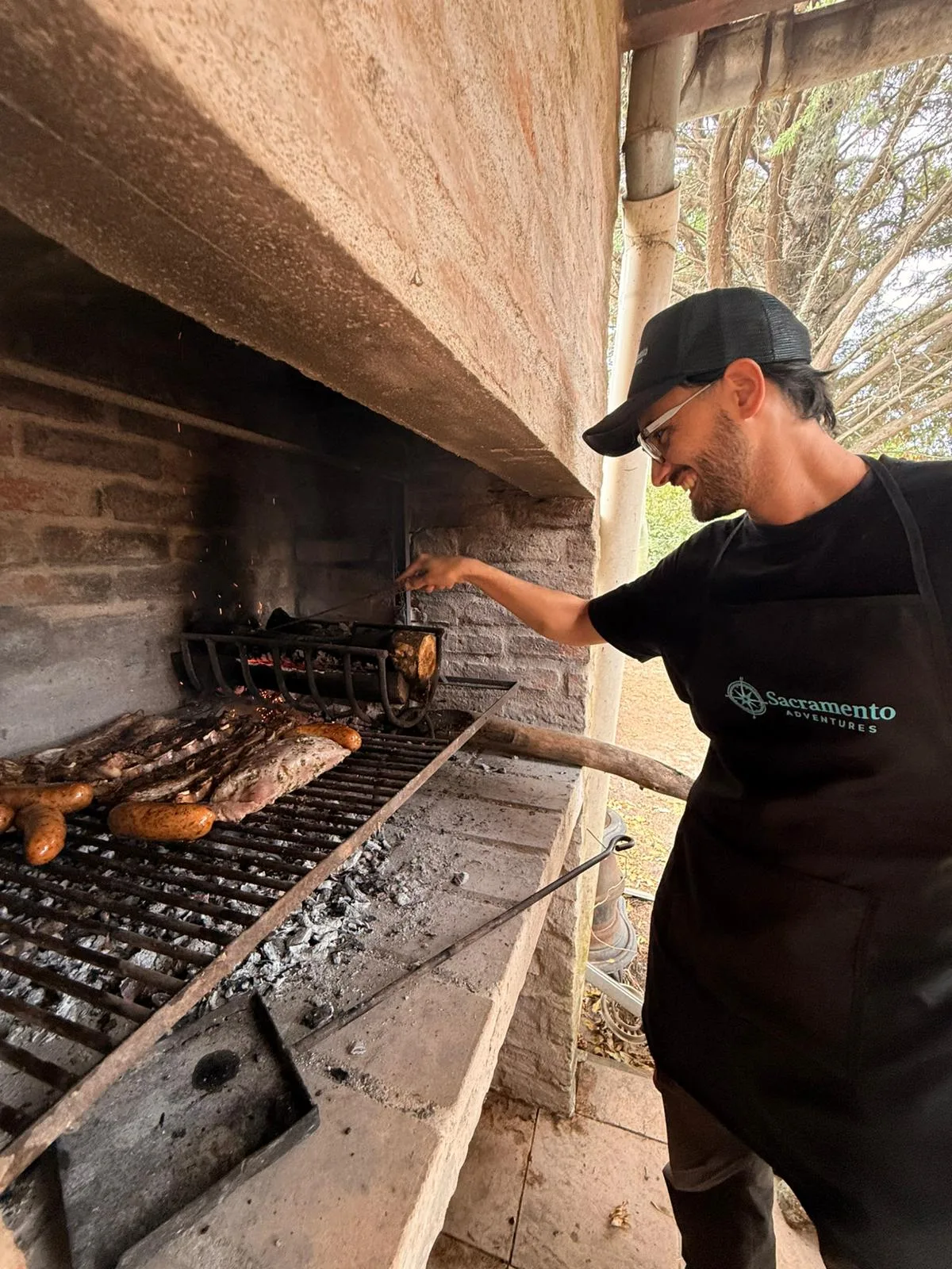 Cooking asado over fire